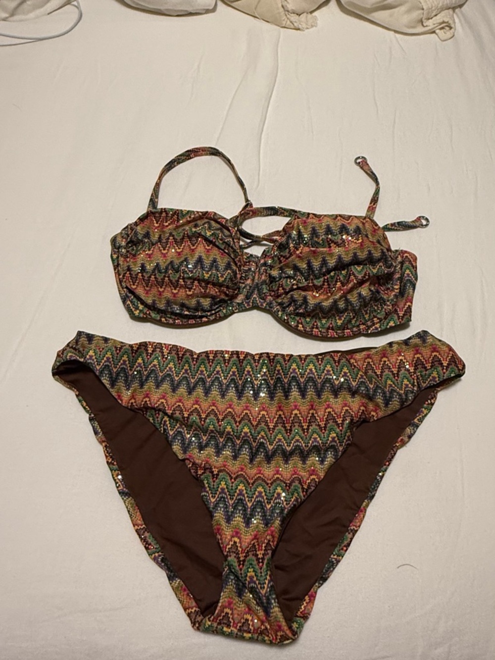 Multicolor Zigzag Bandeau Bikini Set - Women's Swim